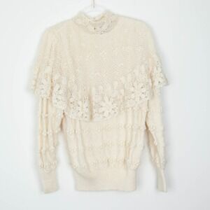 Catharine Lover Womens Hand Knitted Victorian Style Wool Sweater Size L‎ Ivory
